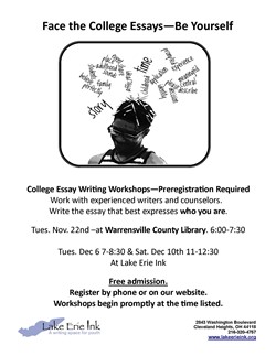 Lake Erie Ink College Essay Workshop flyer.