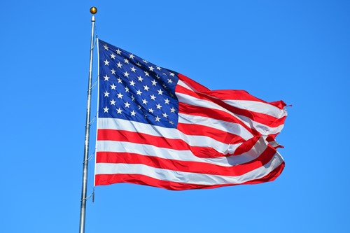 American flag in wind