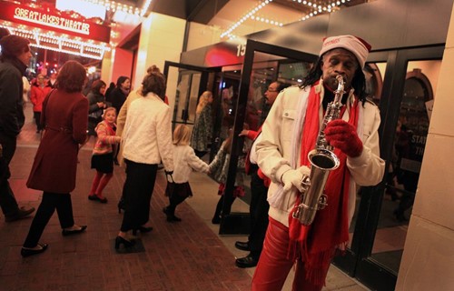Cleveland Sax Man playing outside Playhouse Square