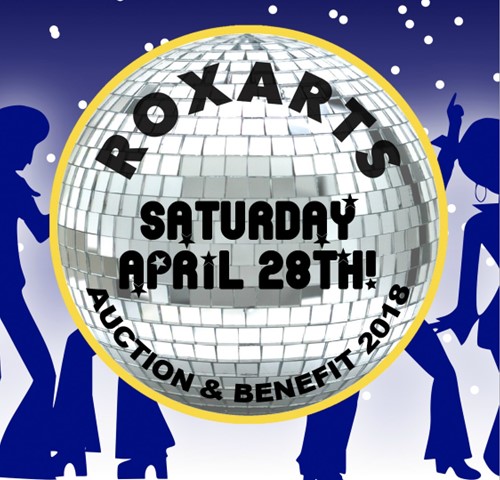 Rox Arts benefit logo with disco ball