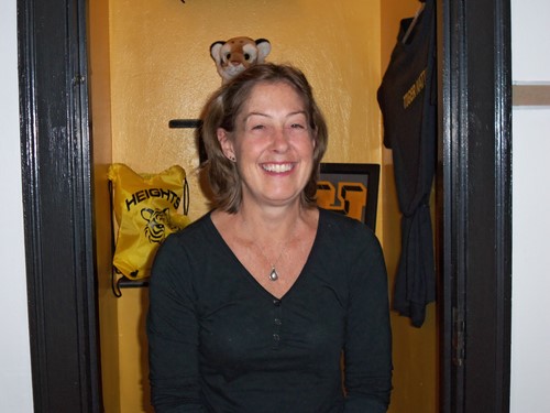 Julie Lustic in front of Tiger Nation gear