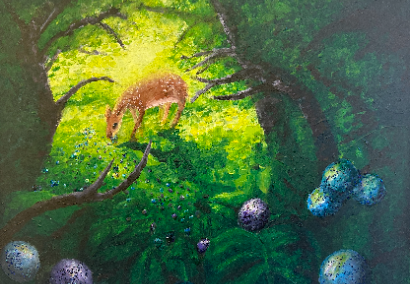 painting of a deer in the woods