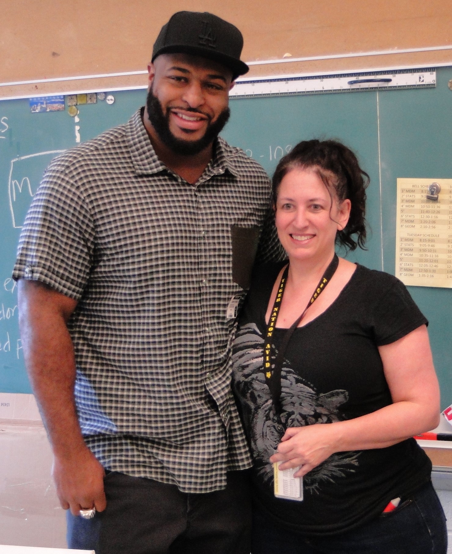 Barry with his former math teacher, Joyce Bukovac.