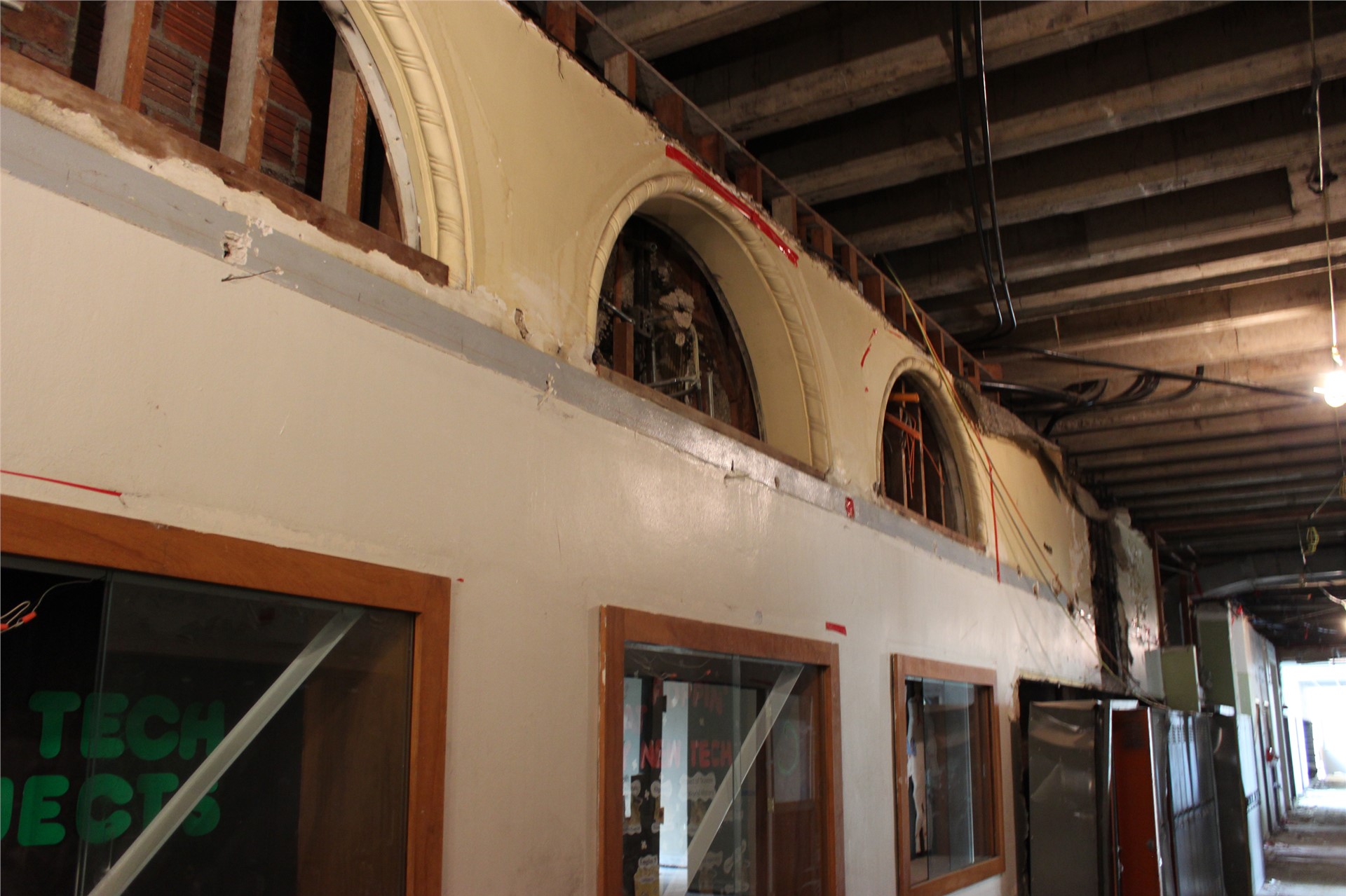 Plaster details were revealed above ceiling on third floor hallway