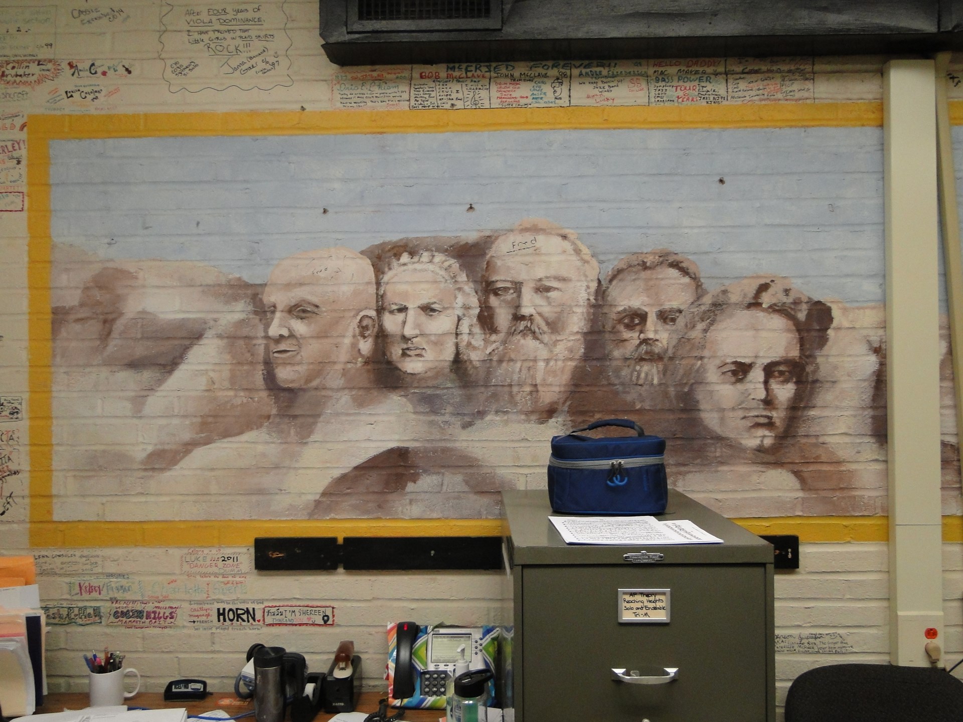 Student mural of the great composers.