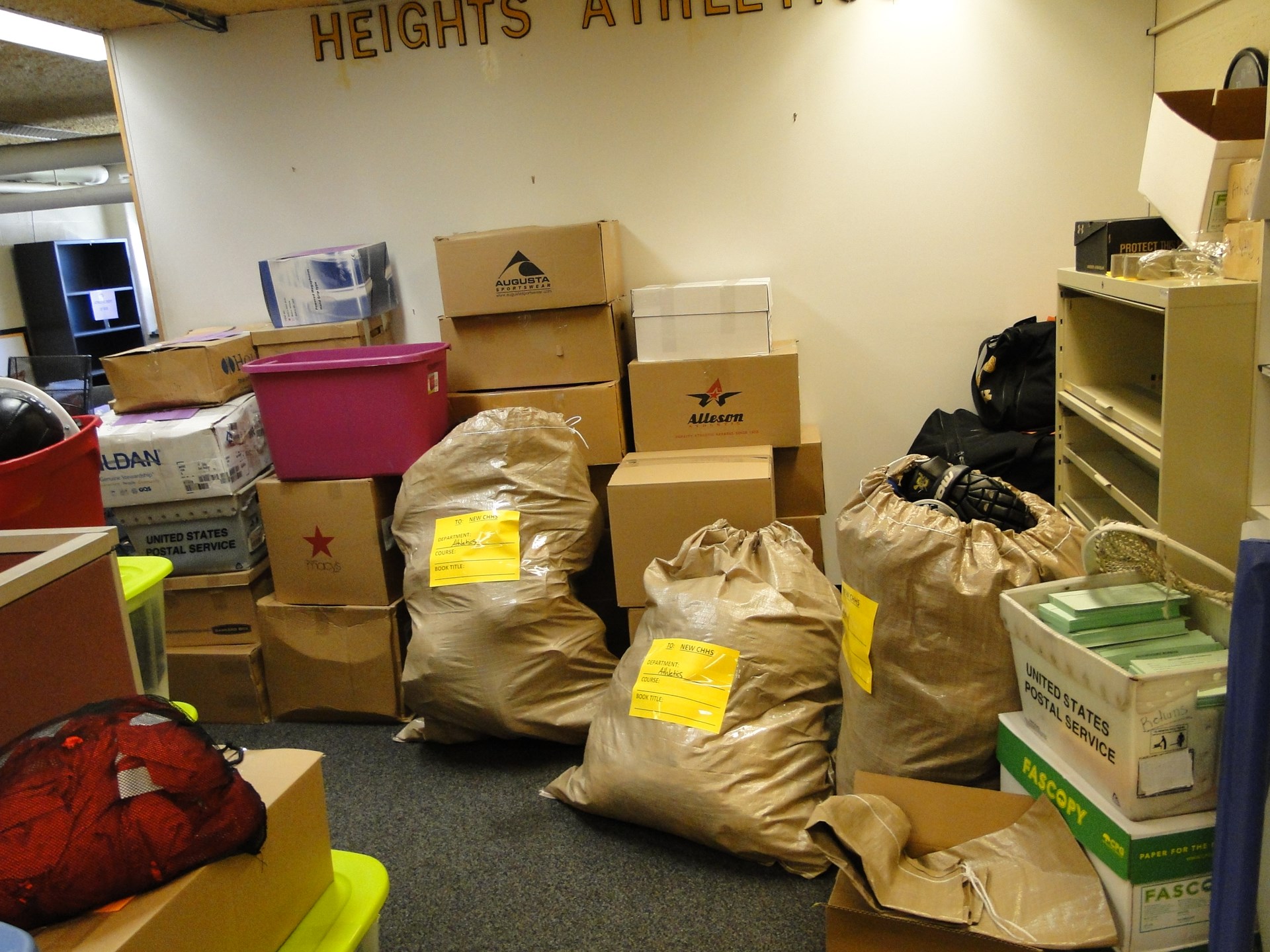 Athletic Dept, equipment packed and ready to go.