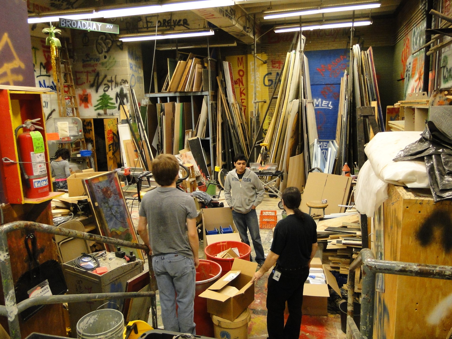 In the back stage storage room - props, sets etc.