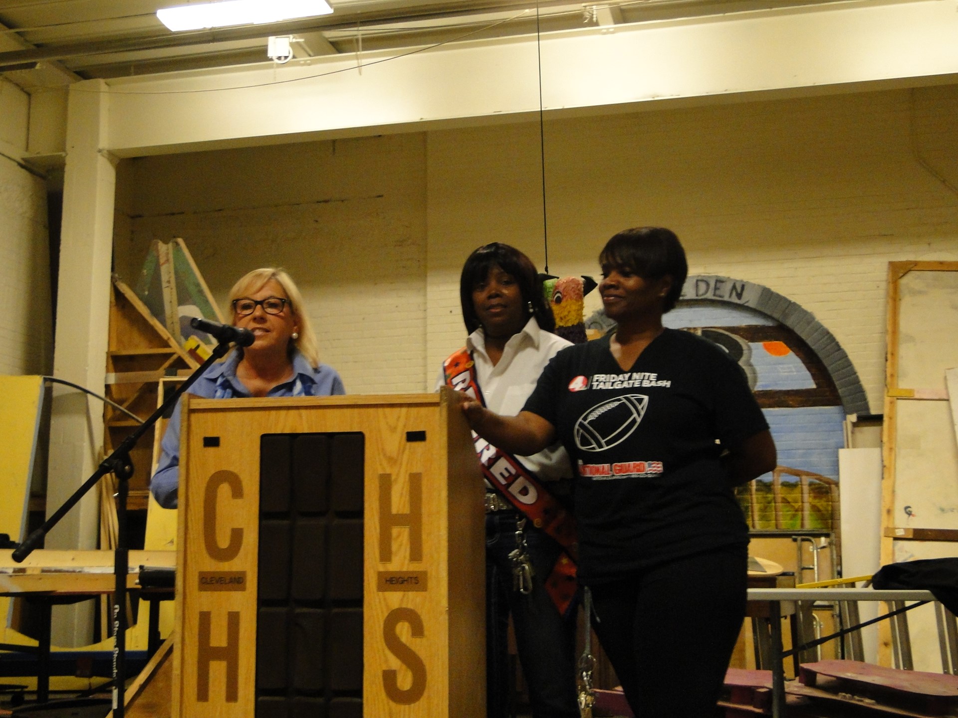 Retiring cleaners (and sisters) Coco & Annette Cooper recognized by Linda Spisak.