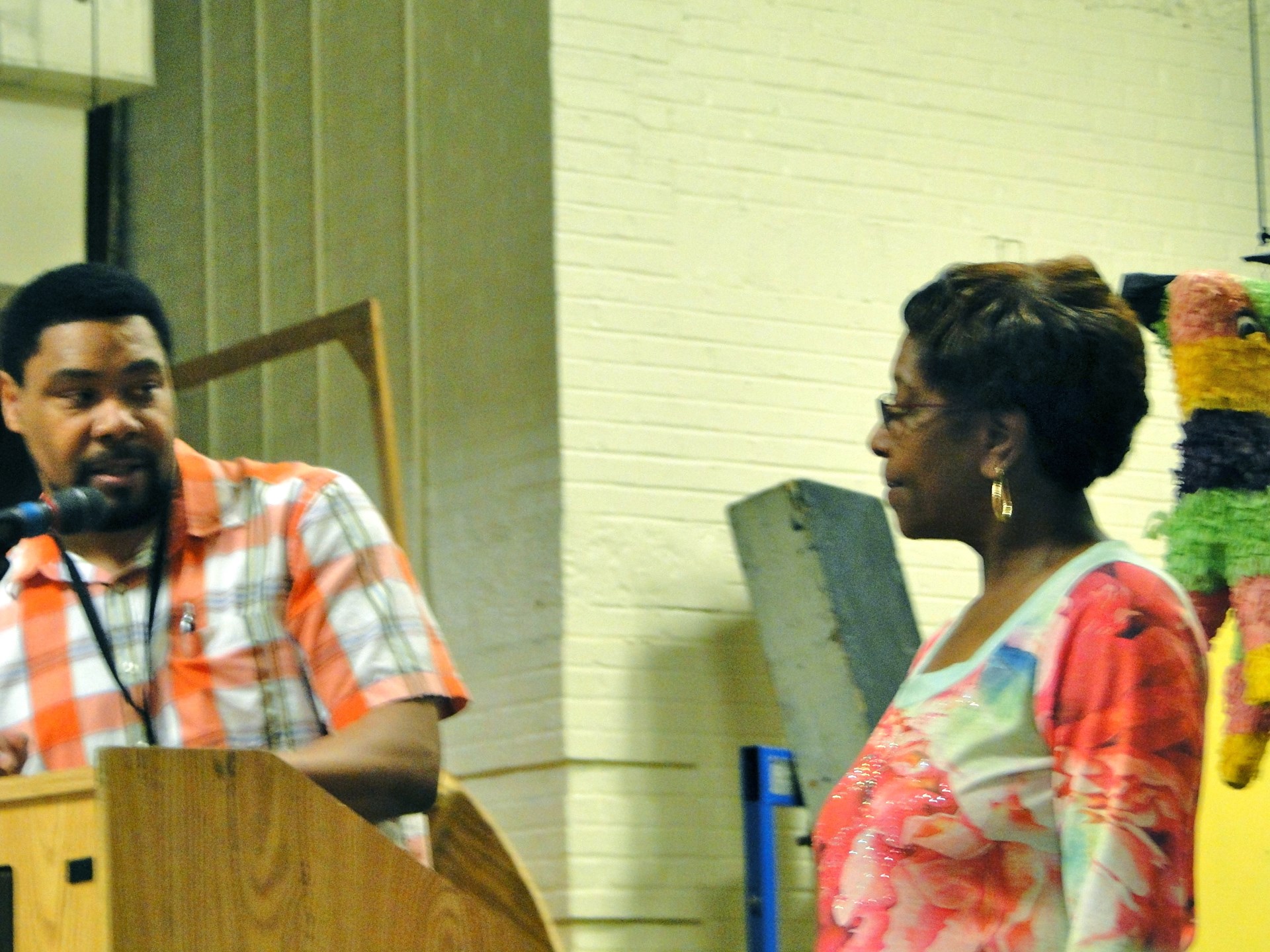 Administrative Principal Zoraba Ross recognized a retiring kitchen employee.