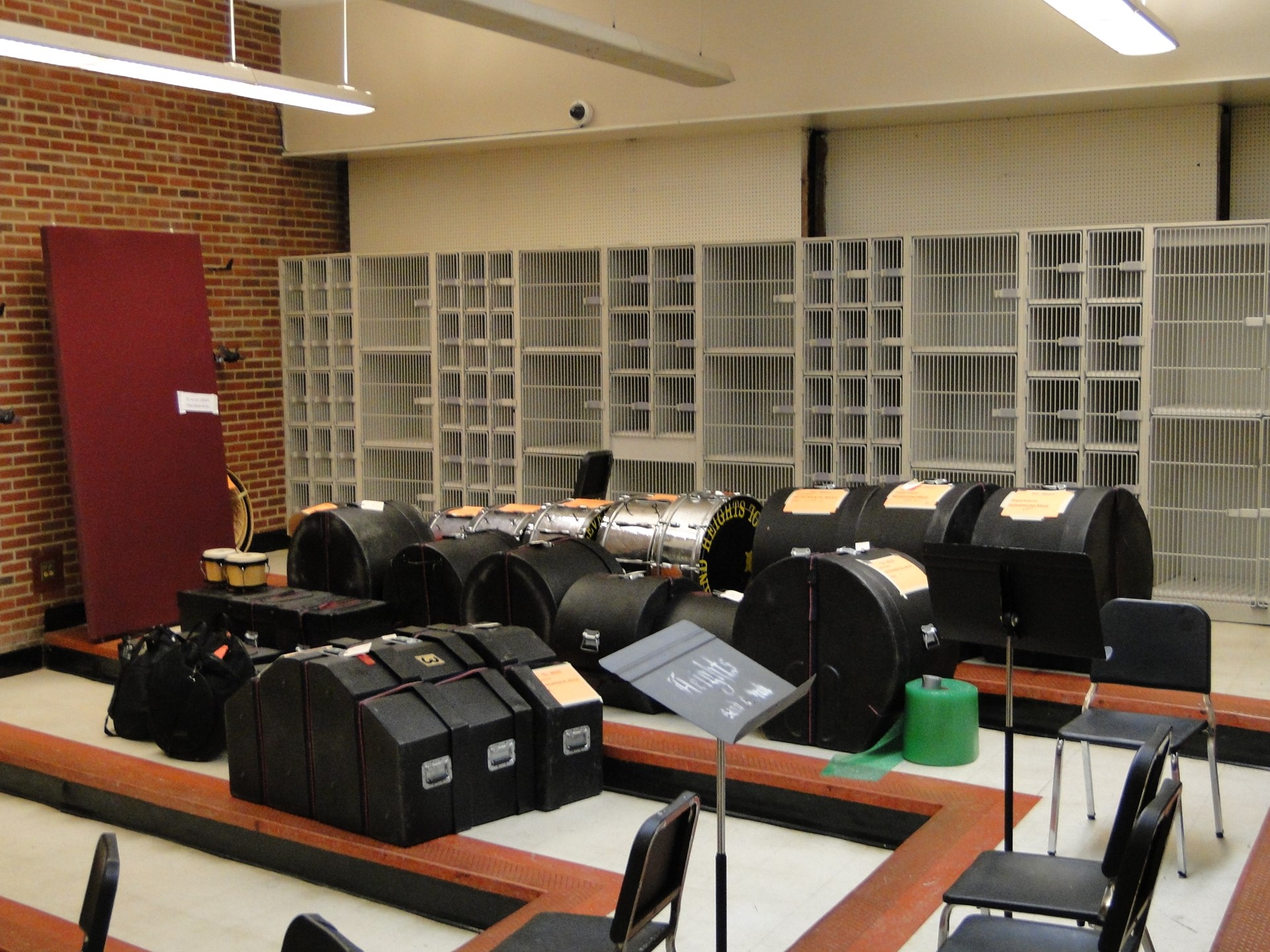 Instruments ready for transport in the Instrumental Music Dept.