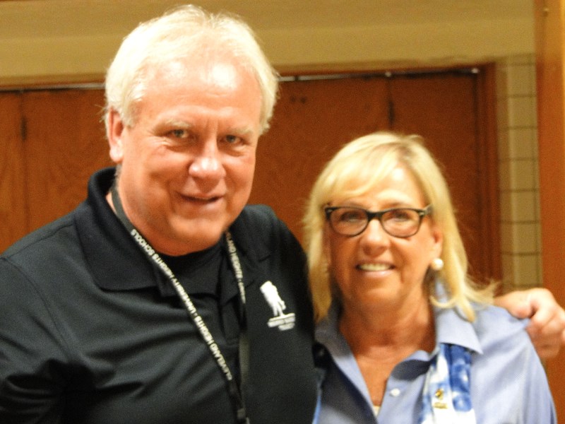 Retiring teacher Linda Spisak (L) and her husband, teacher Gary Wroblewski.