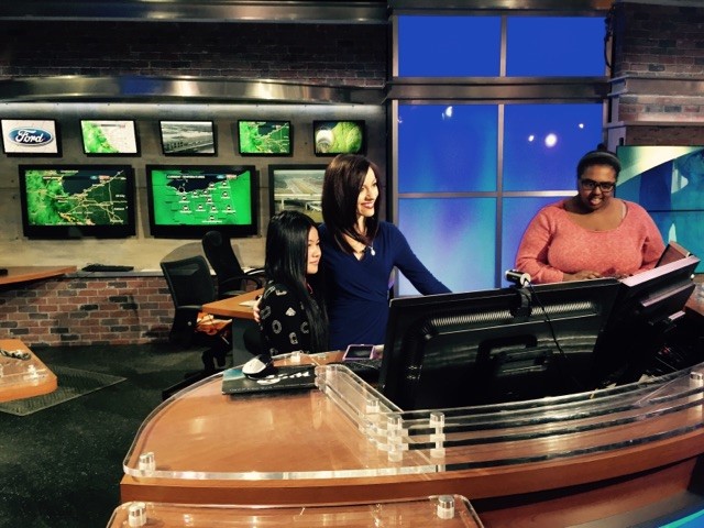 Students Parmila Gurung (L) and Cydnee Conwell (R) with Cleveland 19 Meteorologist Samantha Roberts.  