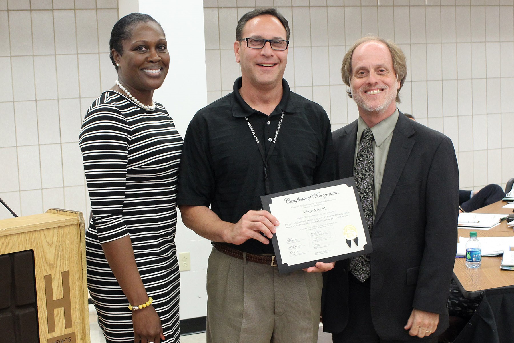 Physical education teacher Vince Nemeth was recognized for his efforts in helping Roxboro Elementary set a regional fundraising record for the American Heart Association.