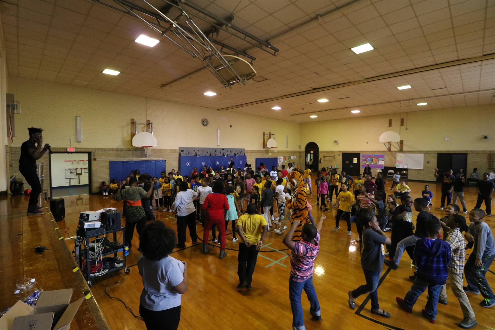 Students all over the gym floor