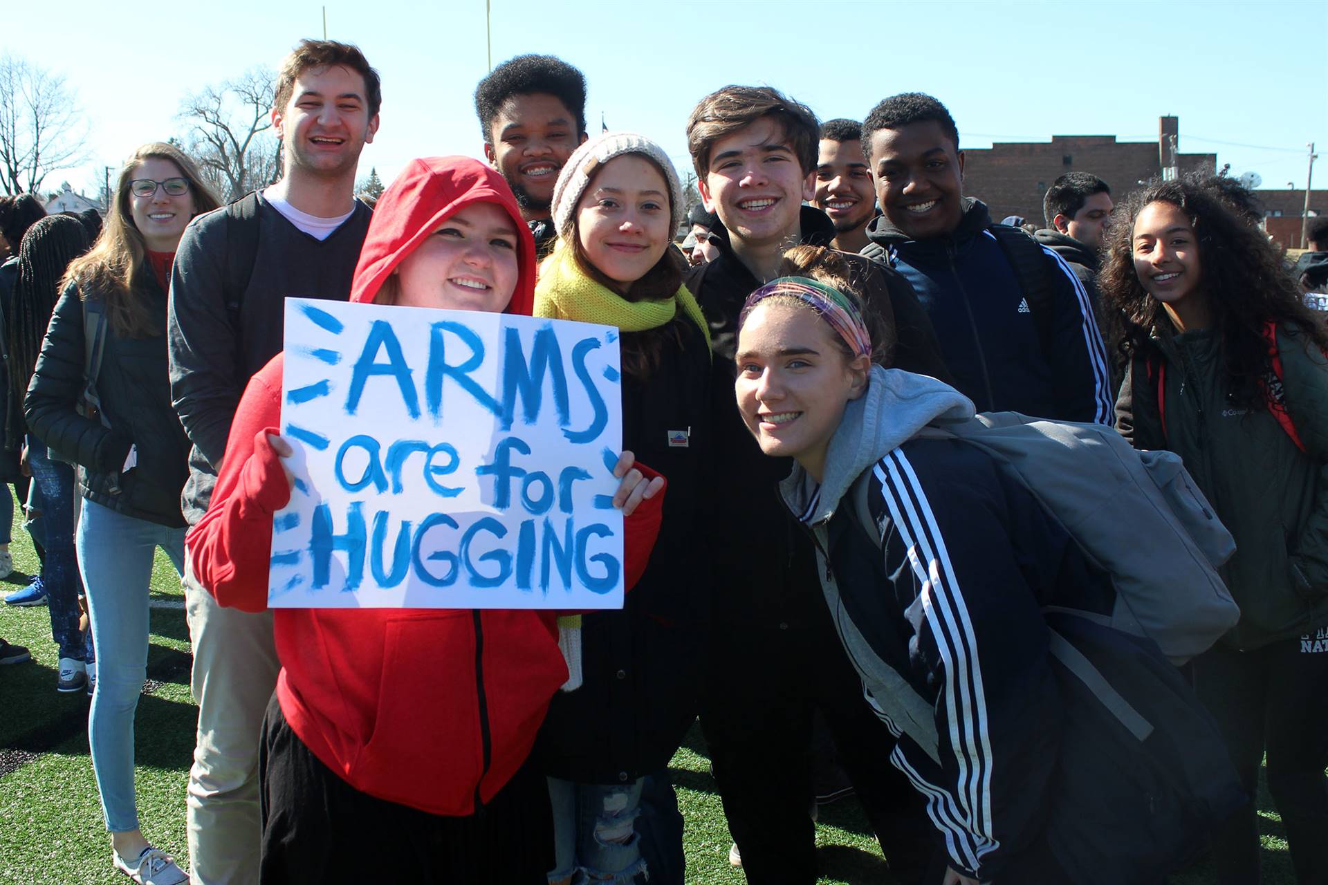 Heights High students with signs