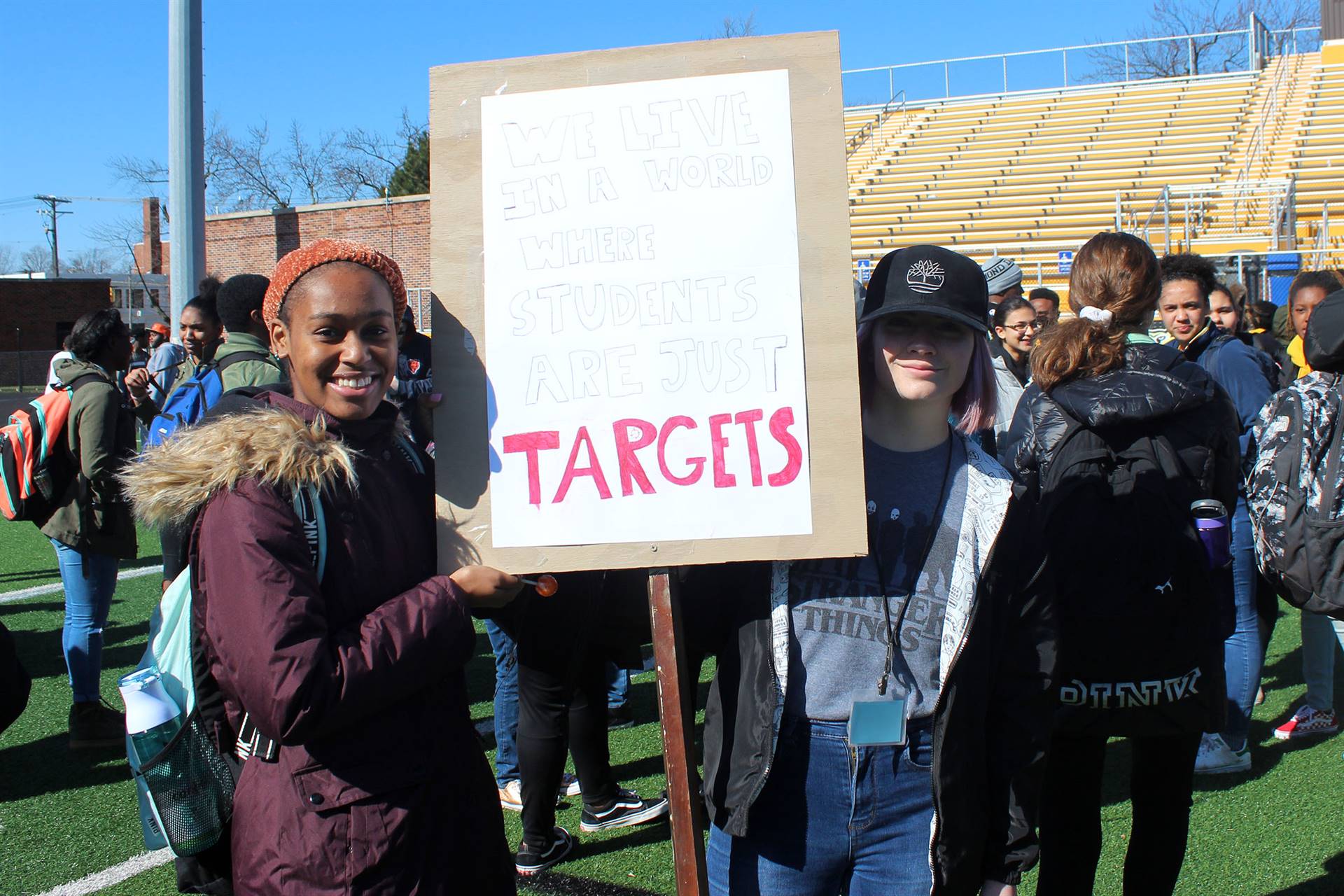 Heights High students with signs