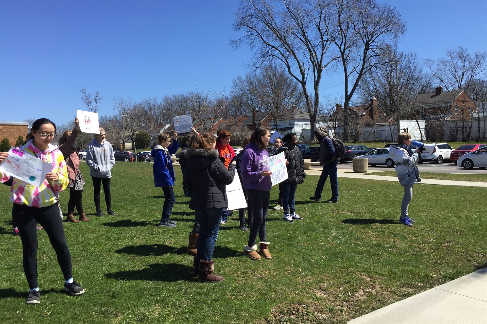Heights Middle School Students hold a demonstration for National Student Walkout Day