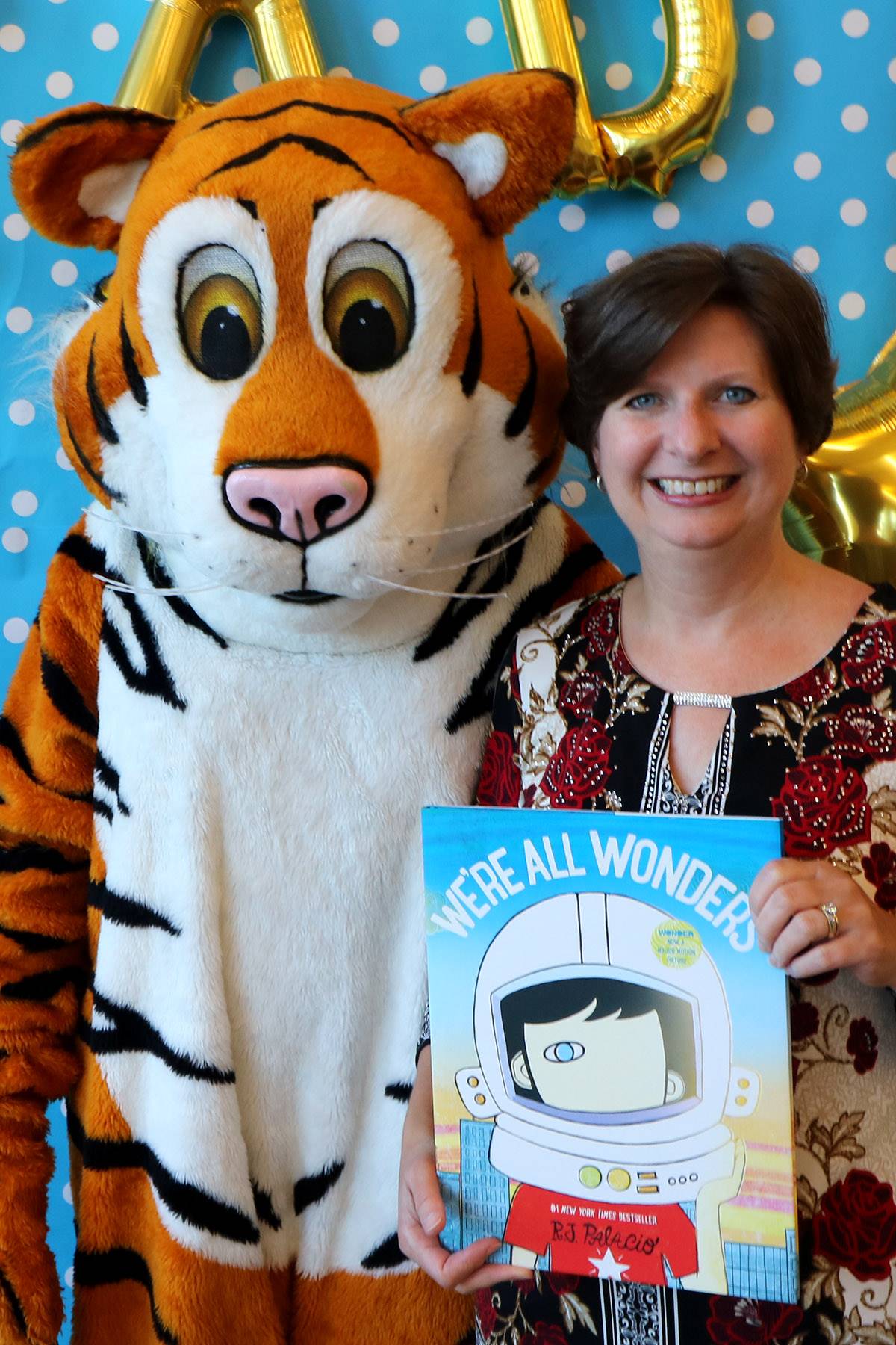 Board Member Jodi Sourini and the Tiger at CH-UH Family Literacy Night