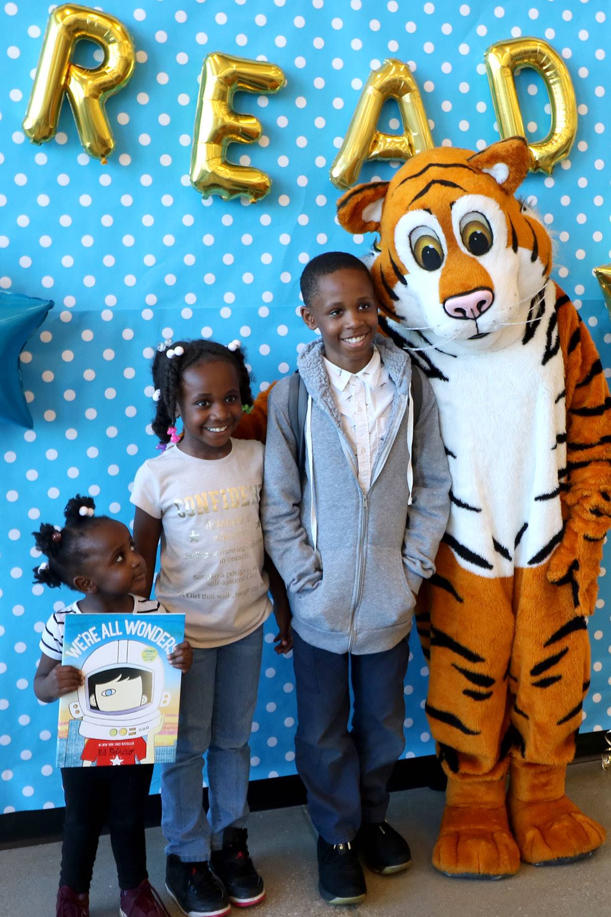 Tiger and Students at CH-UH Family Literacy Night