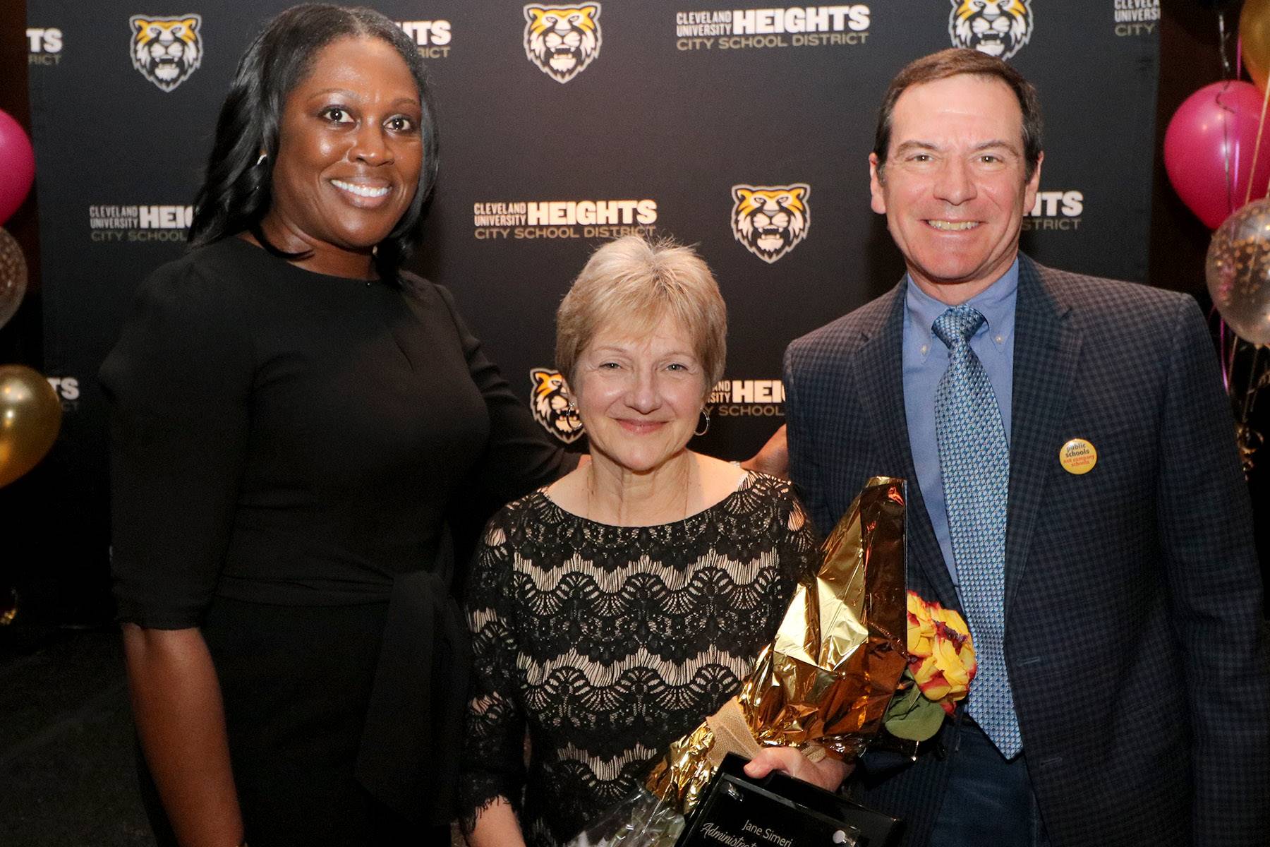 Administrator of the Year Jane Simeri with Superintendent Dr. Talisa Dixon and Board President Jim P