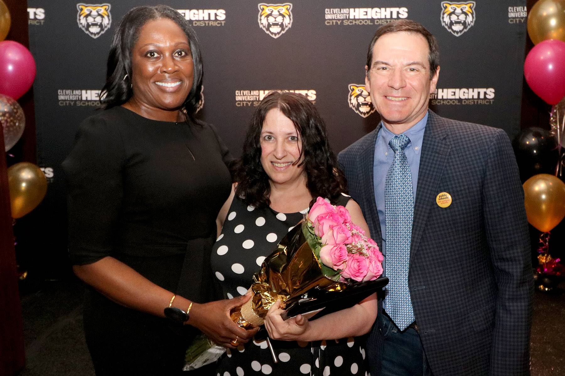 Teacher of the Year Joyce Bukovac with Superintendent Dr. Talisa Dixon and Board President Jim Posch
