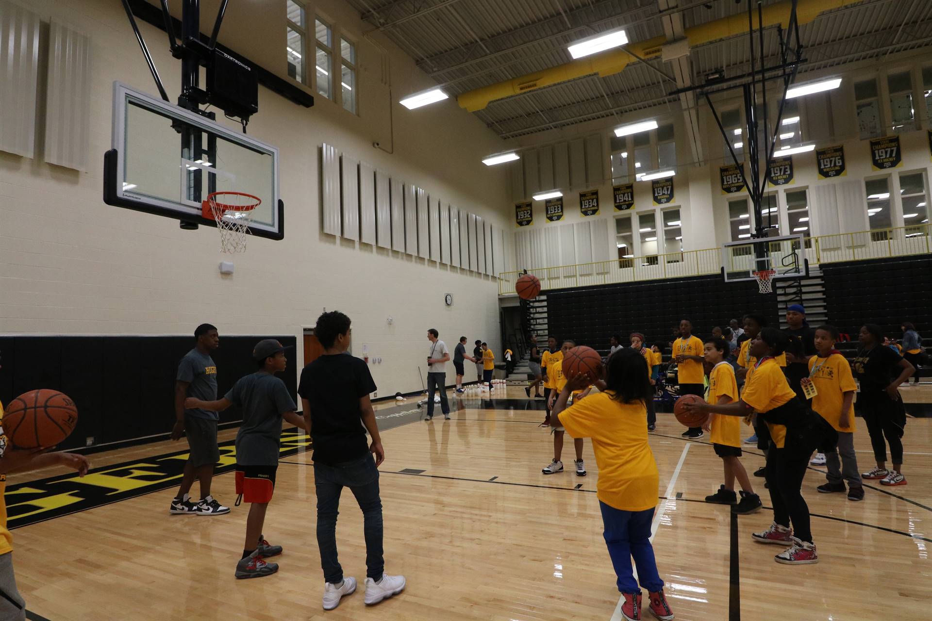 Group playing basketball