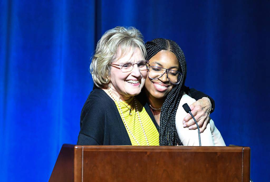 Inductee Gail Rose Kane (&#39;56) and student Taylorr Thomas