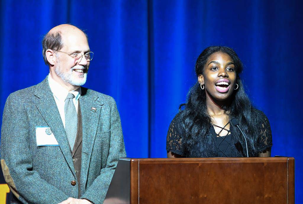 Inductee Tracy Schermer (&#39;67) and student Kayla Harvey