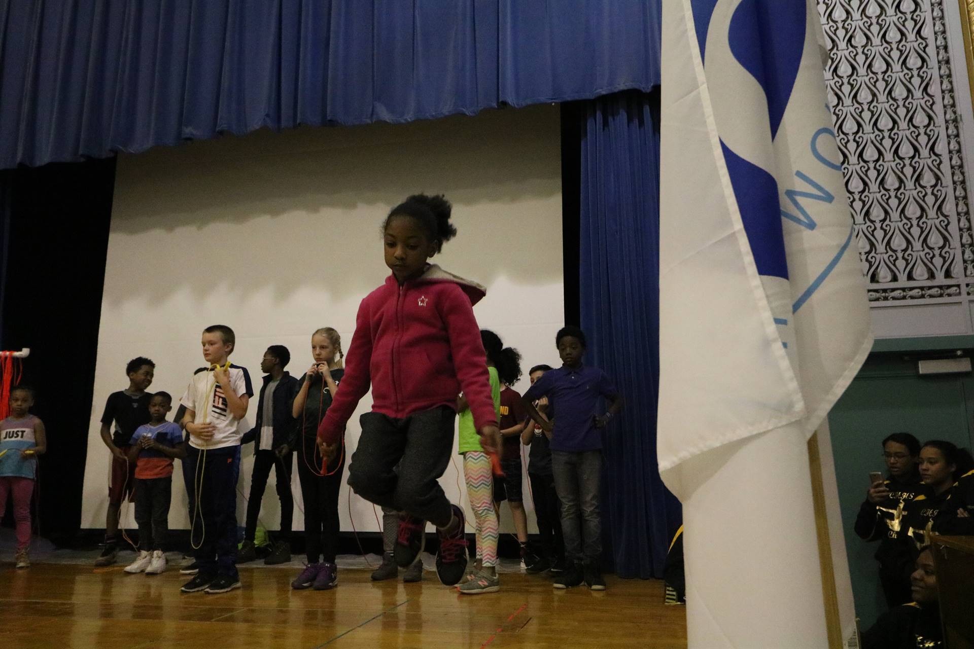 Girl on stage jumping rope