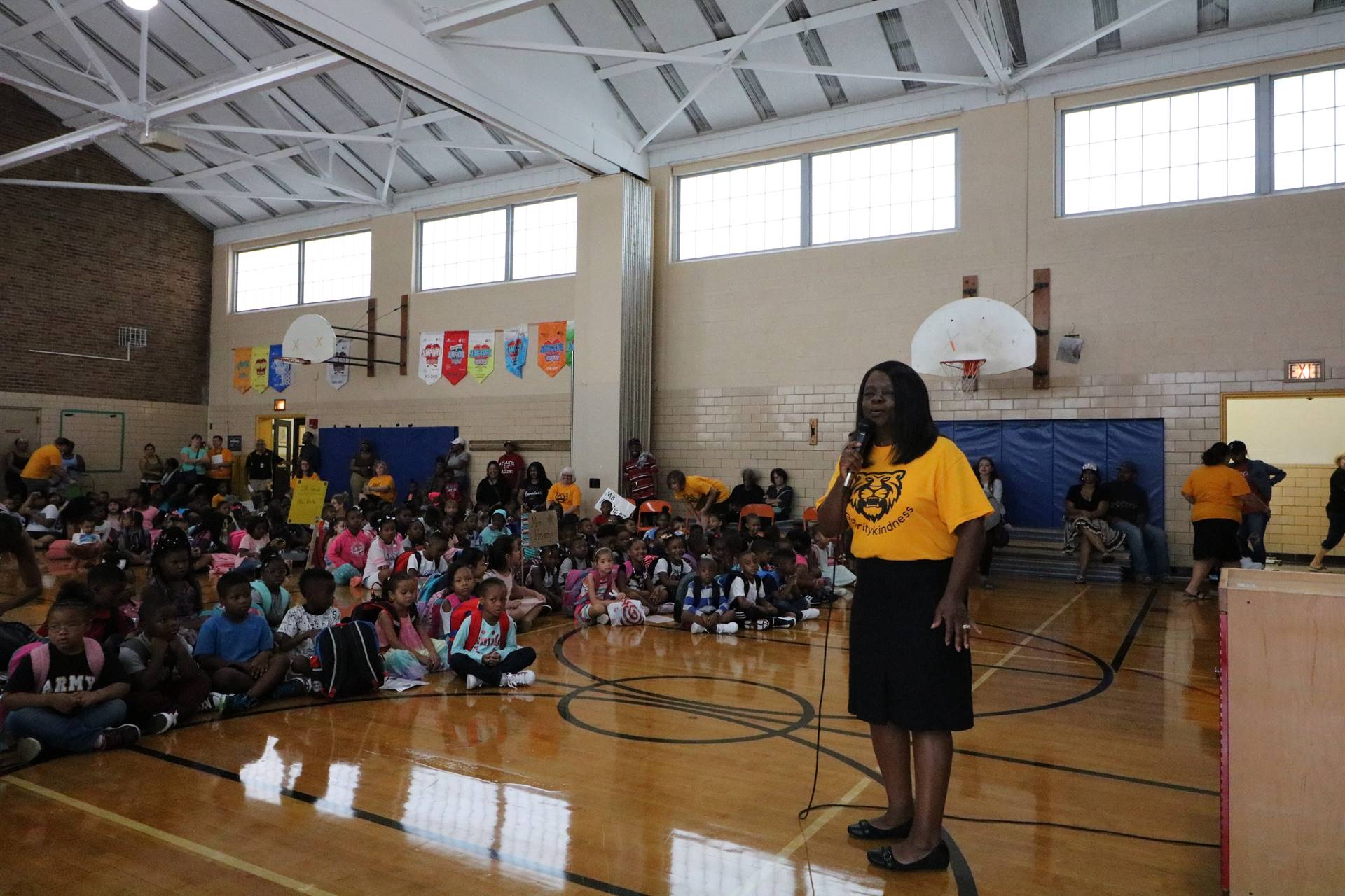 Principal talking to students