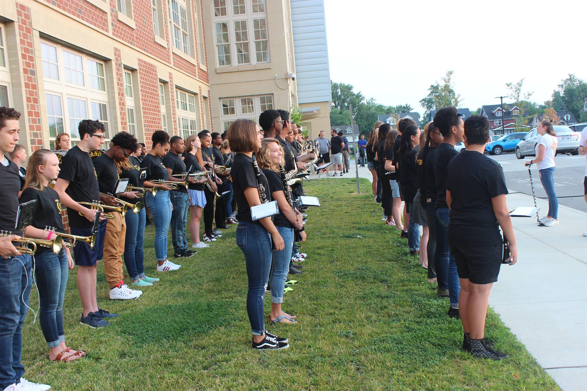 Marching band playing outside