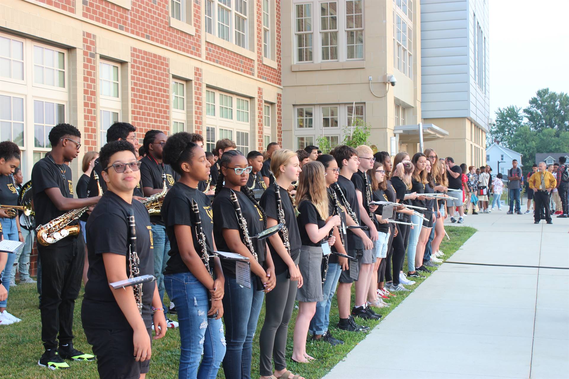 Marching band playing outside