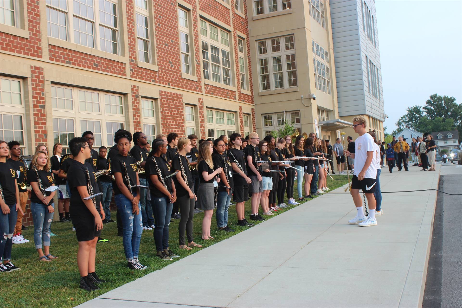 Marching band playing outside