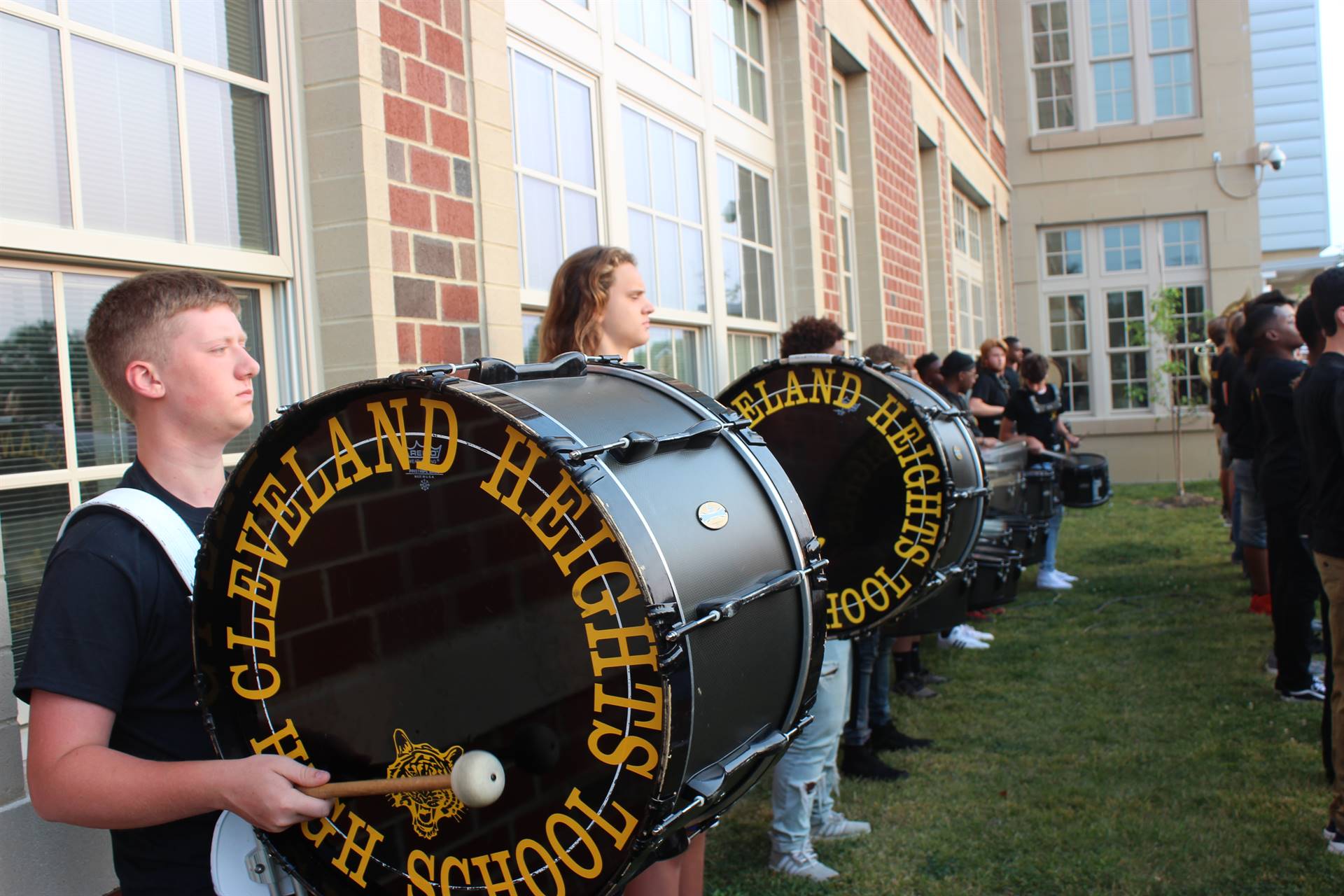 Marching band playing outside