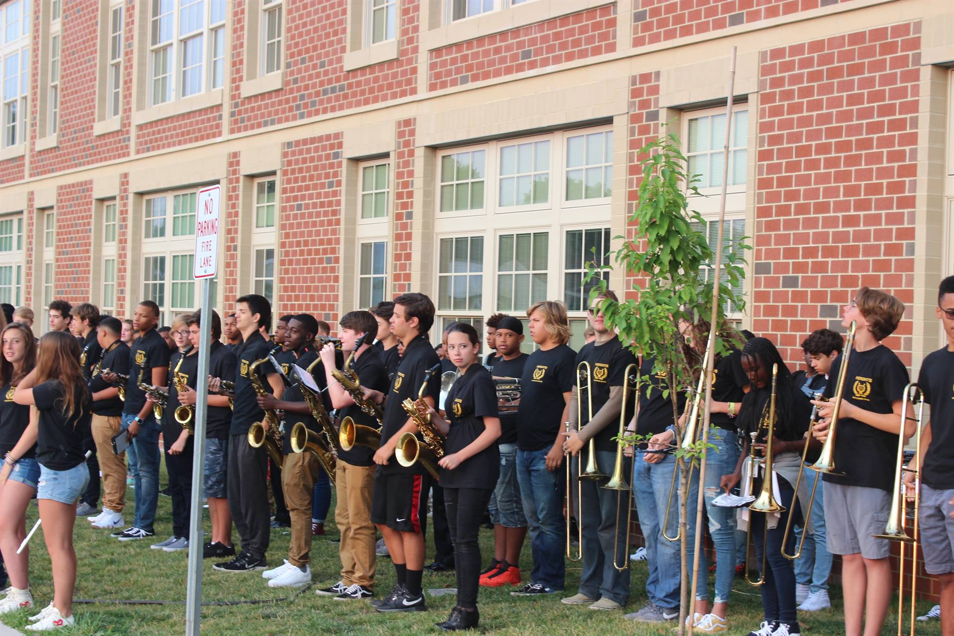 Marching band playing outside