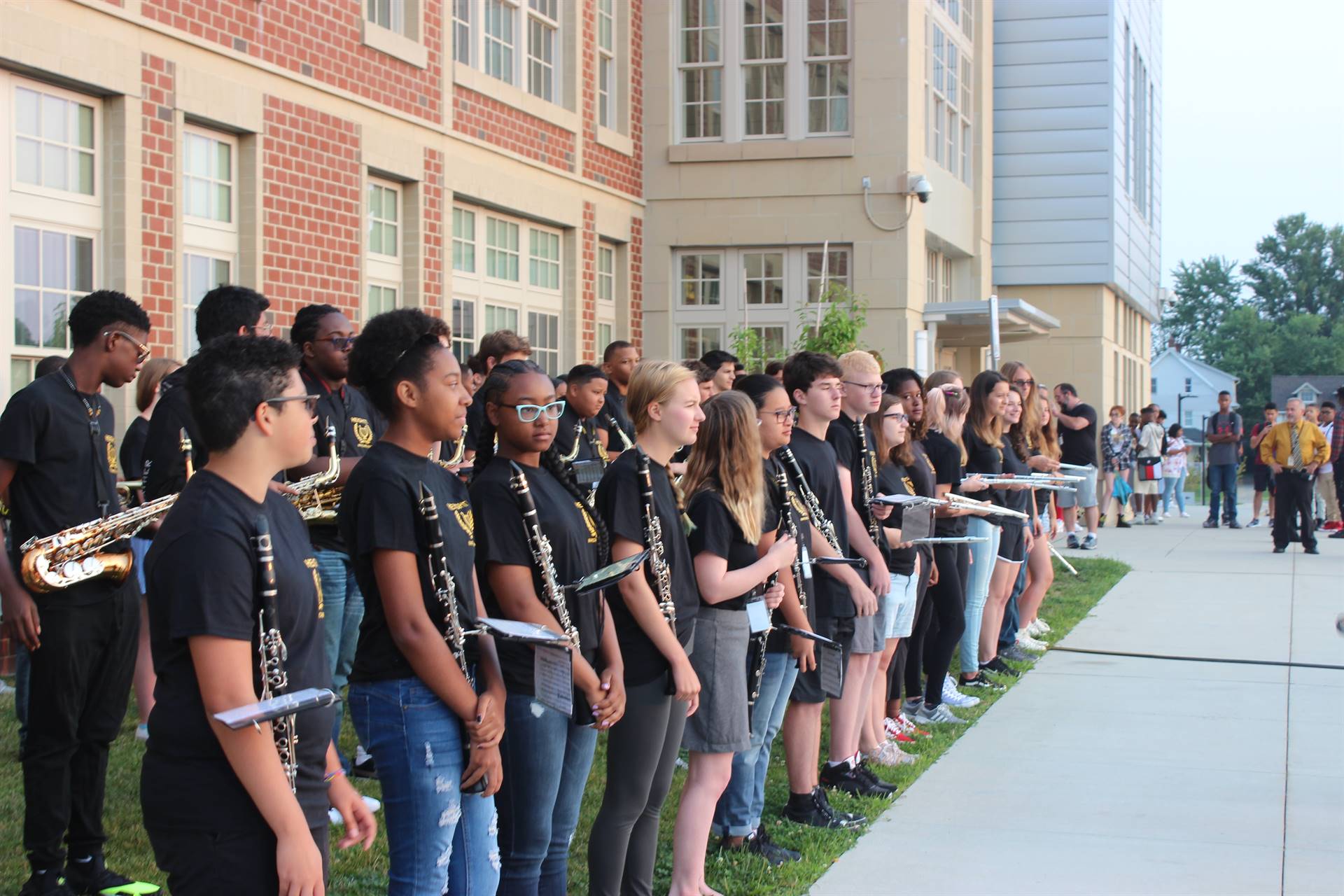 Marching band playing outside