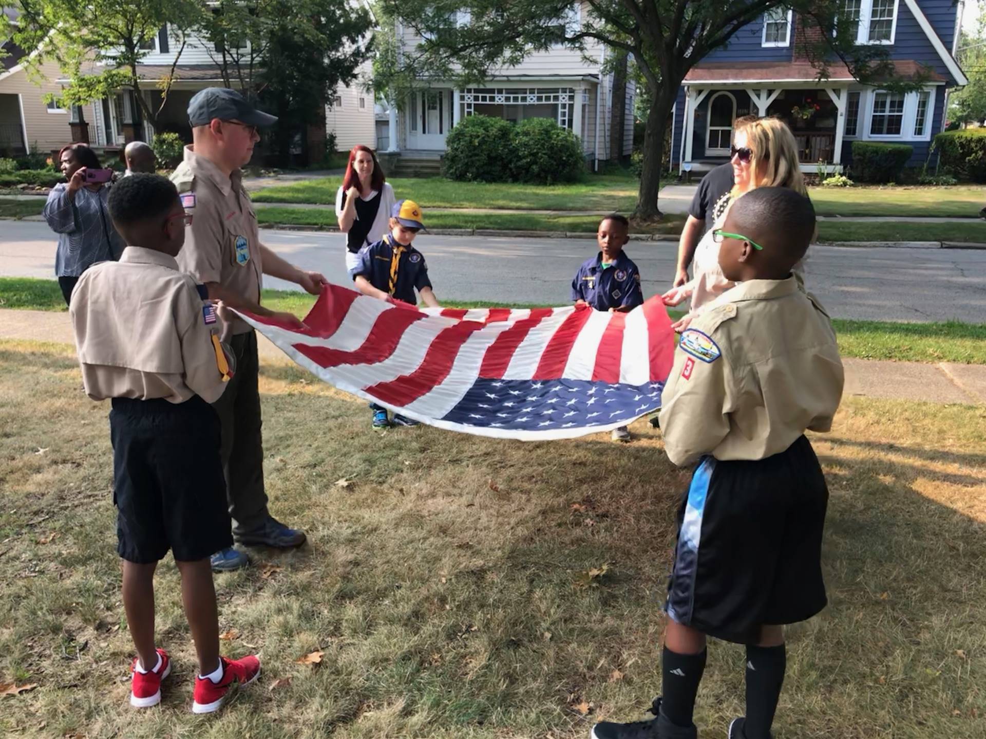 Scouts preparing flag 