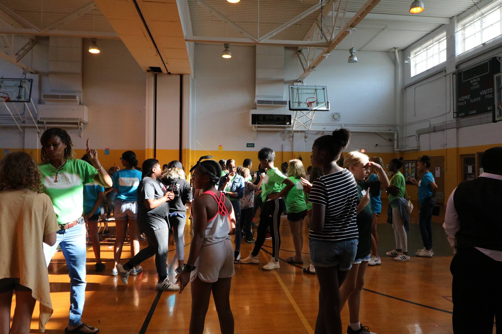 Students gathered on gym floor